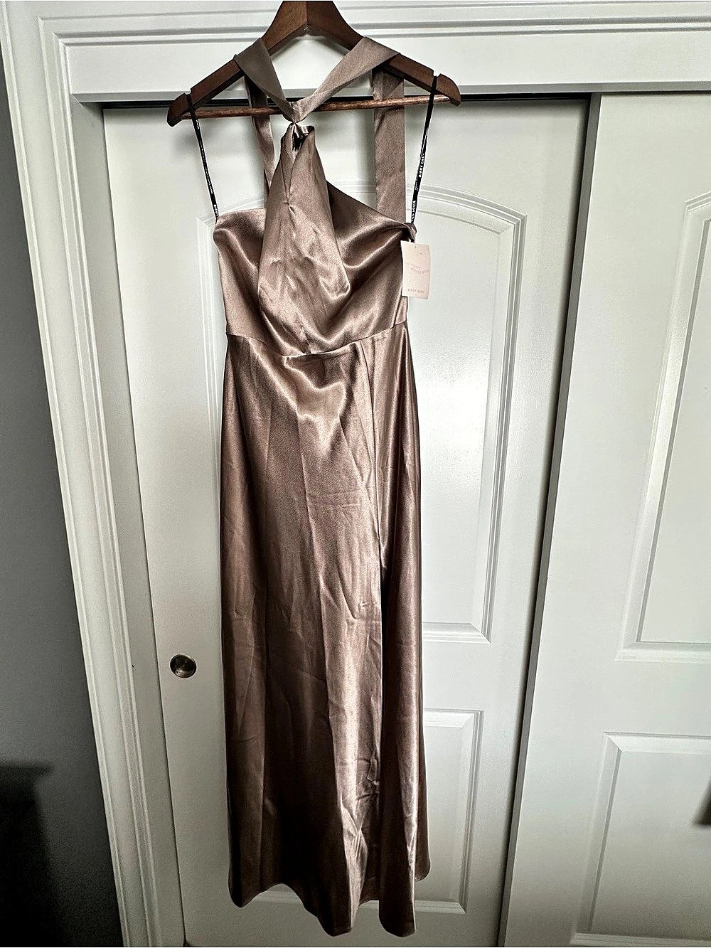 Birdy Grey Monica Dress Satin Maxi Dress in Brown Size Medium NWT